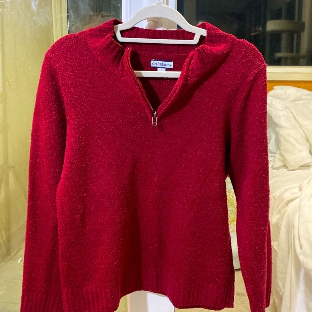 CROFT & BARROW RED CRANBERRY PULLOVER Women’s Sweater w/ zipper Size La…